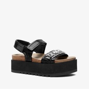 Michael Kors Collection Elsie Embellished Snakeskin Flatform Sandal